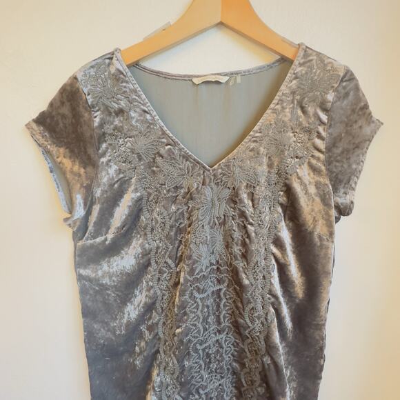 Soft Surroundings Gray Crushed Velvet Mini Dress Boho Winter Tunic Petite Large - Picture 3 of 9